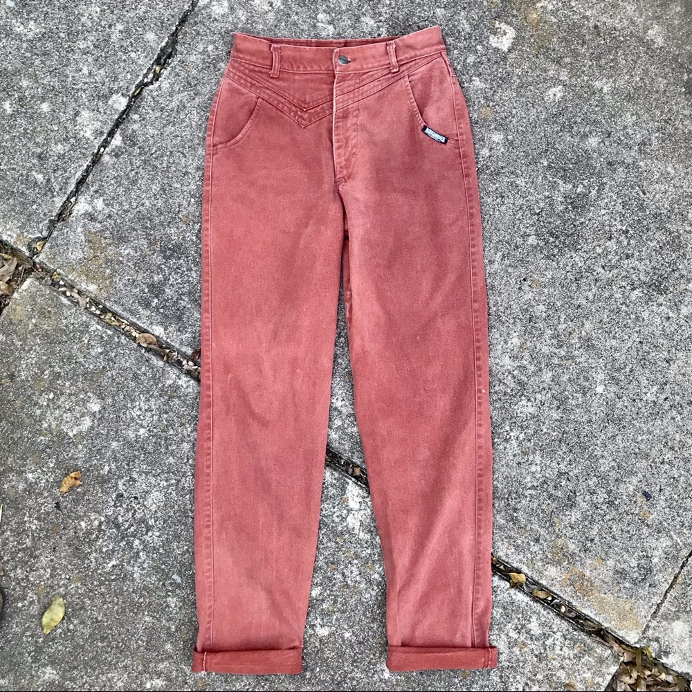 roughrider jeans🐄burnt orange/brick red+high waisted+asymmetric western details